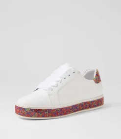 Women TOP END Sneakers-Pluma White Multi Leather Jewels Sneakers
