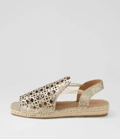 Women SUPERSOFT Comfort|Espadrilles-Precho Taupe Metal Flower Leather Sandals