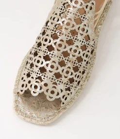 Women SUPERSOFT Comfort|Espadrilles-Precho Taupe Metal Flower Leather Sandals