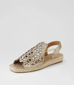 Women SUPERSOFT Comfort|Espadrilles-Precho Taupe Metal Flower Leather Sandals