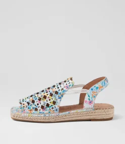 Women SUPERSOFT Comfort|Espadrilles-Precho White Flower Fantasy Leather Sandals