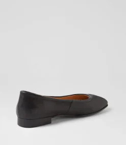Women TOP END Flats-Prella Black Leather Ballet Flats