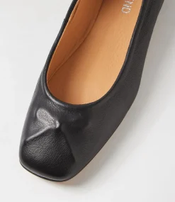 Women TOP END Flats-Prella Black Leather Ballet Flats