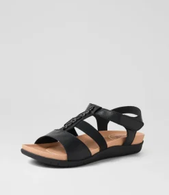 Women SUPERSOFT Comfort|Flats-Presten Black Leather Sandals