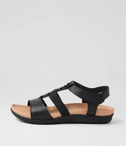 Women SUPERSOFT Comfort|Flats-Presten Black Leather Sandals