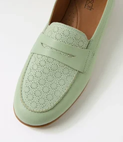 Women SUPERSOFT Comfort|Loafers-Punis Olive Leather Embossed Loafers
