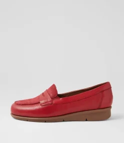 Women SUPERSOFT Comfort|Loafers-Punis Red Leather Embossed Loafers