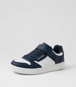 SKECHERS Sport School Shoes-Quick Street Junior Navy White Sneakers