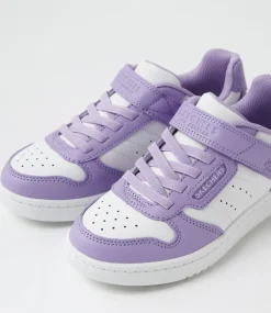 SKECHERS Sport School Shoes-Quick Street Style Junior White Lavender Sneakers