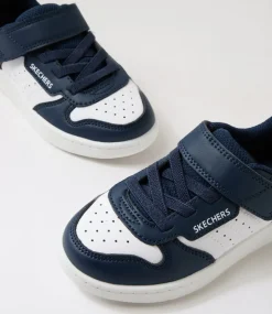 SKECHERS Sport School Shoes-Quick Street Toddler Navy White Sneakers