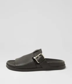 Women TOP END Slides|Flats-Raimo Black Leather Slides