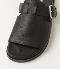 Women TOP END Slides|Flats-Raimo Black Leather Slides