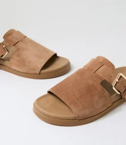 Women TOP END Slides|Flats-Raimo Light Choc Suede Slides