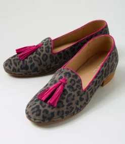 Women DIANA FERRARI Flats|Loafers-Ranne Grey Leopard Fuchsia Suede Loafers
