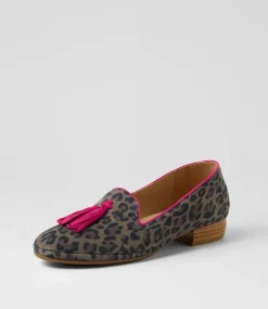 Women DIANA FERRARI Flats|Loafers-Ranne Grey Leopard Fuchsia Suede Loafers