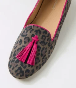Women DIANA FERRARI Flats|Loafers-Ranne Grey Leopard Fuchsia Suede Loafers