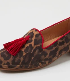 Women DIANA FERRARI Loafers|Flats-Ranne Tan Leopard Red Suede Loafers