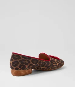 Women DIANA FERRARI Loafers|Flats-Ranne Tan Leopard Red Suede Loafers