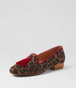 Women DIANA FERRARI Loafers|Flats-Ranne Tan Leopard Red Suede Loafers