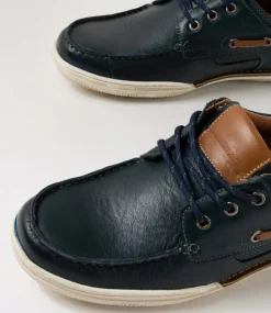 COLORADO Casuals-Rashid Navy Leather Lace Up Flats