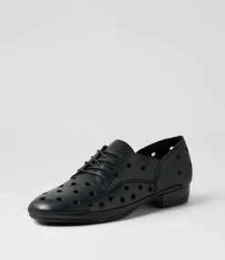 Women DIANA FERRARI Flats-Ravida Black Leather Lace Up Flats