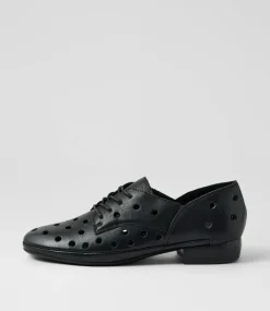 Women DIANA FERRARI Flats-Ravida Black Leather Lace Up Flats
