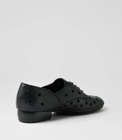 Women DIANA FERRARI Flats-Ravida Black Leather Lace Up Flats