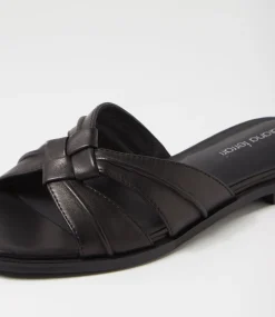 Women DIANA FERRARI Flats|Sandals-Raya Black Leather Sandals