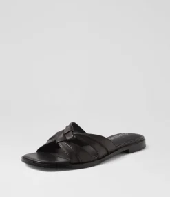 Women DIANA FERRARI Flats|Sandals-Raya Black Leather Sandals
