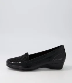 Women SUPERSOFT Flats|Comfort-Razzie Black Patent Jewels Heels