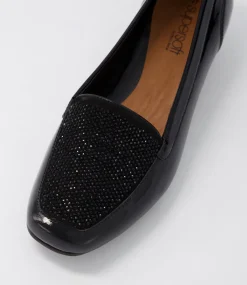 Women SUPERSOFT Flats|Comfort-Razzie Black Patent Jewels Heels