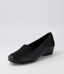 Women SUPERSOFT Flats|Comfort-Razzie Black Patent Jewels Heels