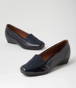 Women SUPERSOFT Comfort|Loafers-Razzie Navy Crinkle Patent Heels