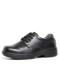 COLORADO Junior School Shoes-REACT JNR E BLACK LEATHR
