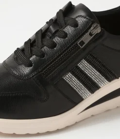 Women SUPERSOFT Comfort|Sneakers-Reehale Black Silver Leather Jewels Sneakers