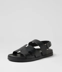 Women TOP END Flats|Sandals-Reffa Black Leather Sandals