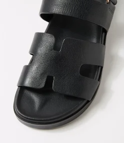 Women TOP END Flats|Sandals-Reffa Black Leather Sandals