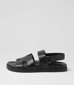 Women TOP END Flats|Sandals-Reffa Black Leather Sandals