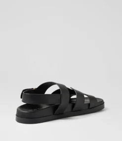 Women TOP END Flats|Sandals-Reffa Black Leather Sandals