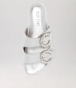 Women TOP END Flats|Sandals-Rennes Silver Croc Leather Sandals