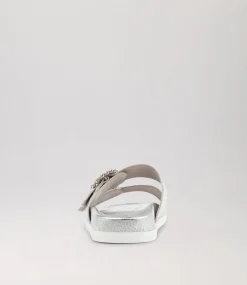 Women TOP END Flats|Sandals-Rennes Silver Croc Leather Sandals