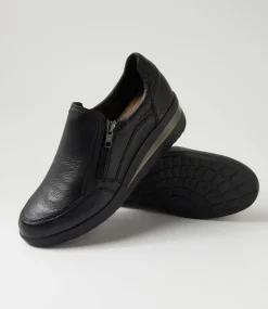 Women SUPERSOFT Comfort|Wedges-Rezie Black Leather Flat Shoes