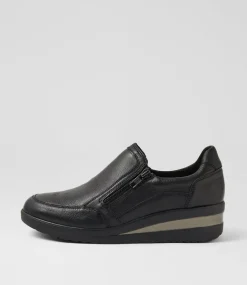 Women SUPERSOFT Comfort|Wedges-Rezie Black Leather Flat Shoes