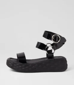 Women TOP END Sandals-Rezso Black Patent Leather Sandals