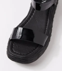 Women TOP END Sandals-Rezso Black Patent Leather Sandals