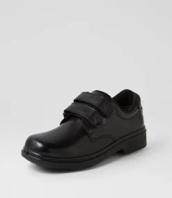COLORADO Junior School Shoes-Roar Junior D Black Leather Adjustable Shoes