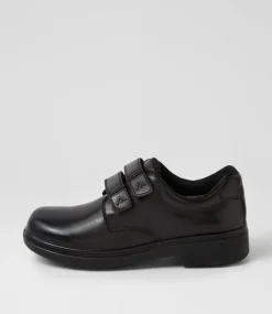 COLORADO Junior School Shoes-Roar Junior D Black Leather Adjustable Shoes