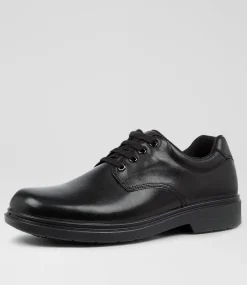 COLORADO Senior School Shoes-Roar Senior D Black Leather Lace Up Shoes
