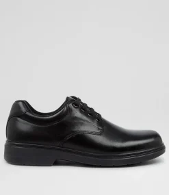 COLORADO Senior School Shoes-Roar Senior E Black Leather Lace Up Shoes
