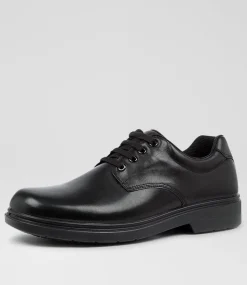 COLORADO Senior School Shoes-Roar Senior E Black Leather Lace Up Shoes